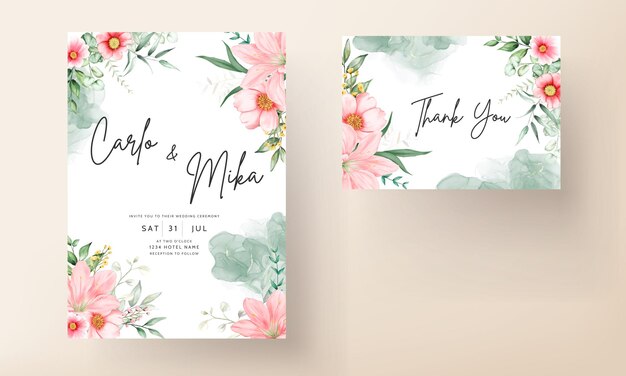 watercolor wedding invitation beautiful flower  template