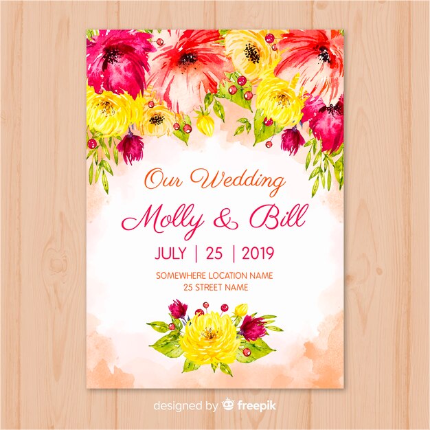 Watercolor wedding invitation template