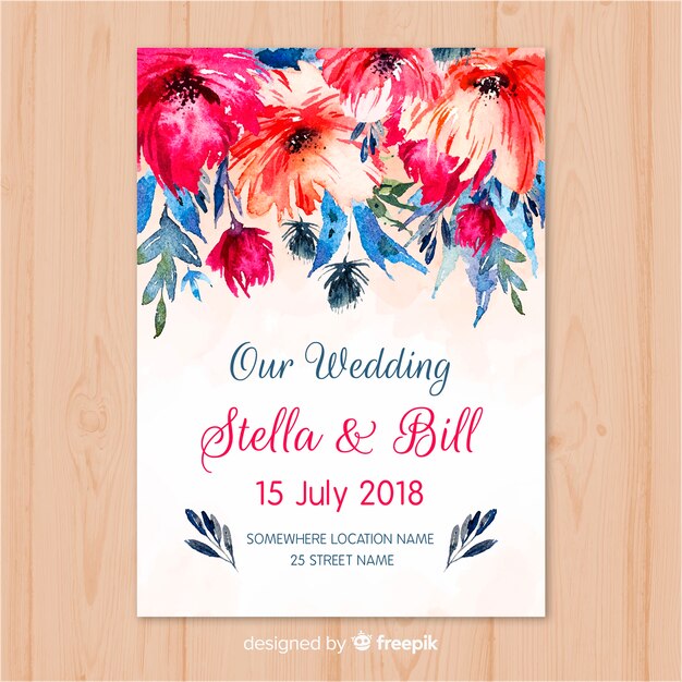 Free vector watercolor wedding invitation template