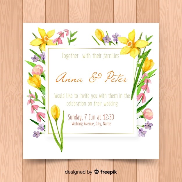 Free Vector watercolor wedding invitation template