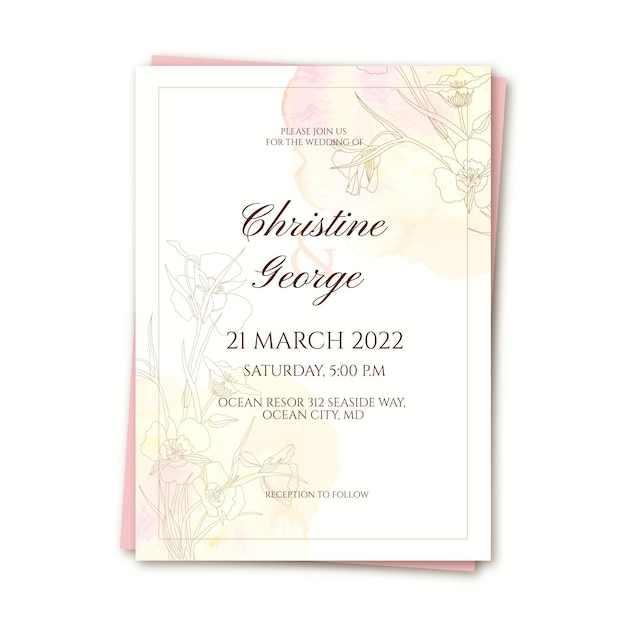 Watercolor wedding invitation template