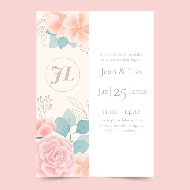 Watercolor wedding invitation template