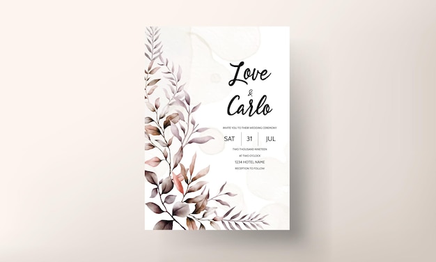 Free vector watercolor wedding invitation with beautiful brown leaves