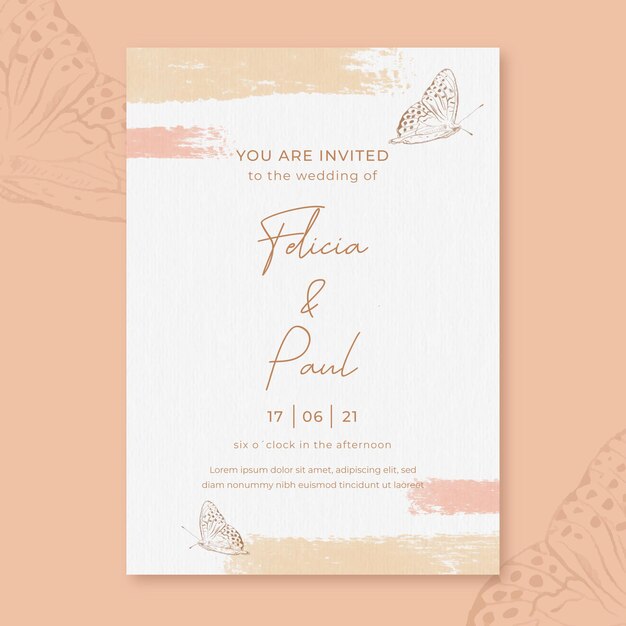 Watercolor wedding invitation with butterflies