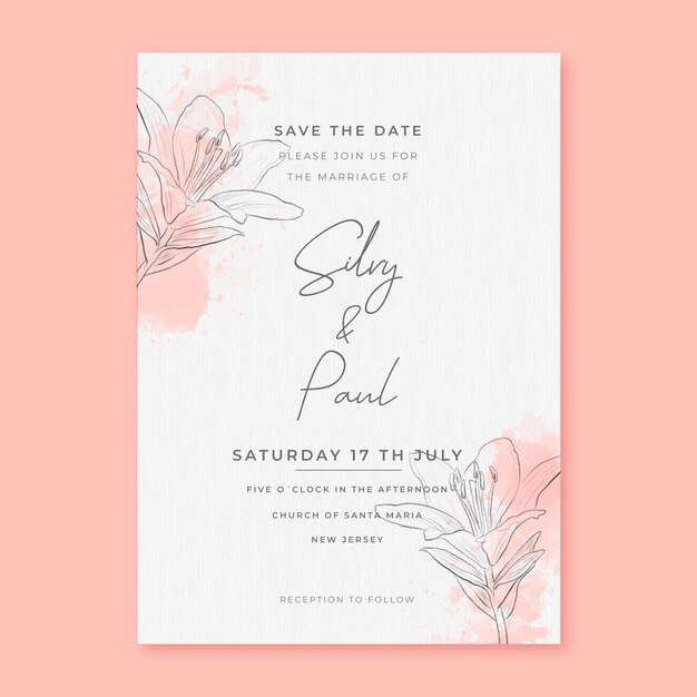 Watercolor Wedding invitation with flowers