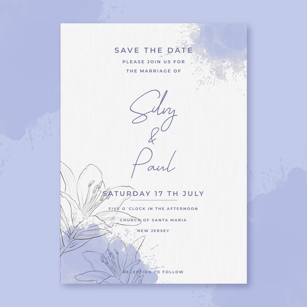 Watercolor wedding invitation with flowers