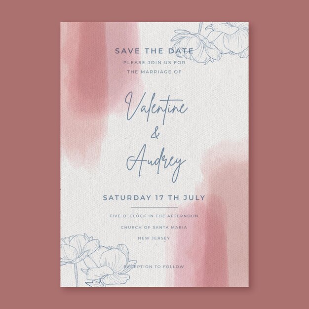 Watercolor wedding invitation with flowers