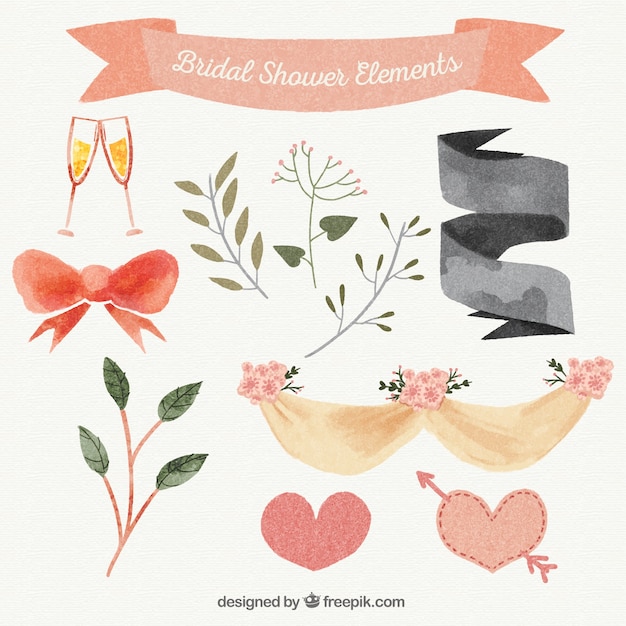 Free Vector watercolor wedding ornament collection