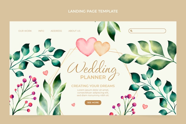 Free Vector watercolor wedding planner landing page template