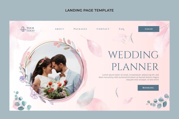 Watercolor wedding planner landing page template