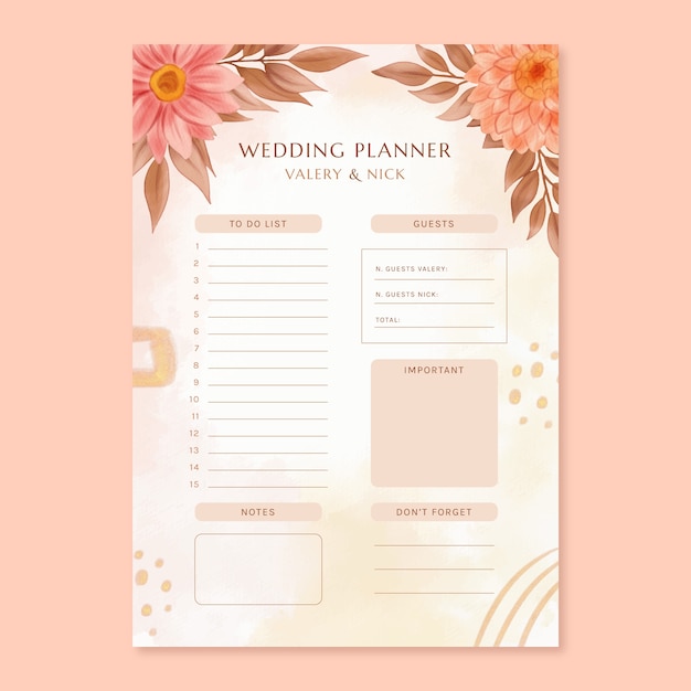 Free Vector watercolor wedding planner template