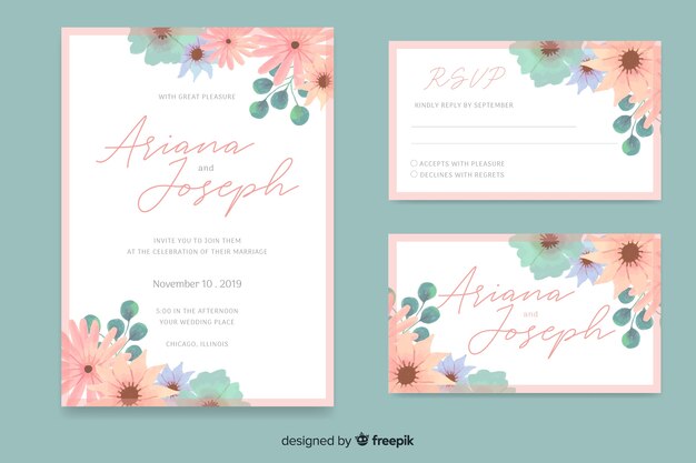 Watercolor wedding stationery template collection