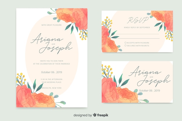 Watercolor wedding stationery template collection