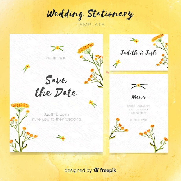 Free Vector watercolor wedding stationery template collection 