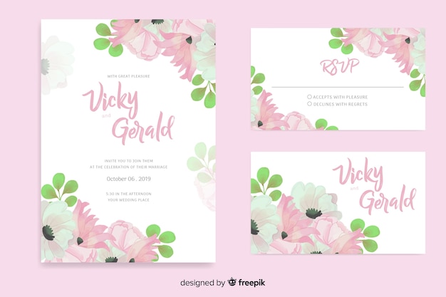 Watercolor wedding stationery template collection 