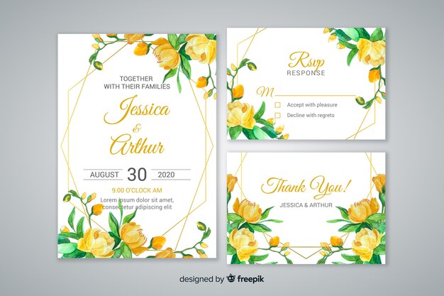 Watercolor wedding stationery template collection