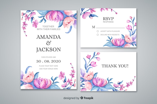 Watercolor wedding stationery template collection