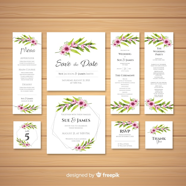 Watercolor wedding stationery template collection