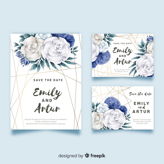 Watercolor wedding stationery template collection