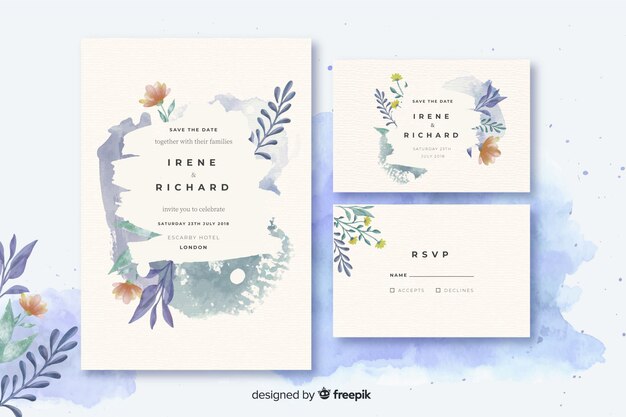 Watercolor wedding stationery template collection