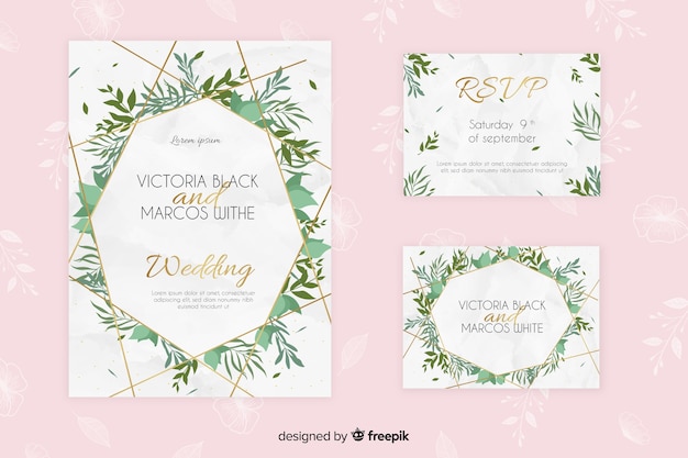 Free Vector watercolor wedding stationery template set