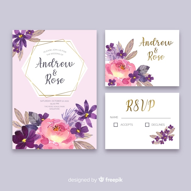 Watercolor wedding stationery template