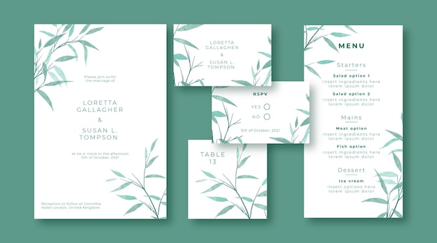 Watercolor wedding templates stationery set design