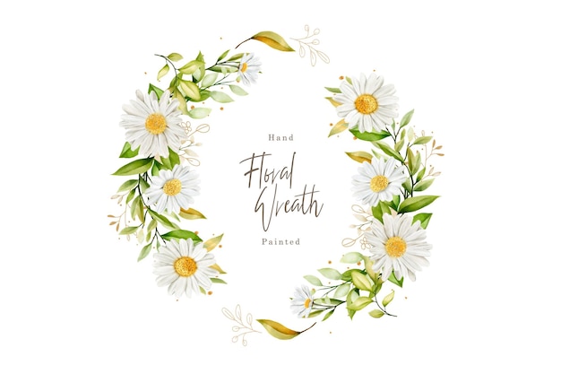 watercolor white daisy wreath illustration