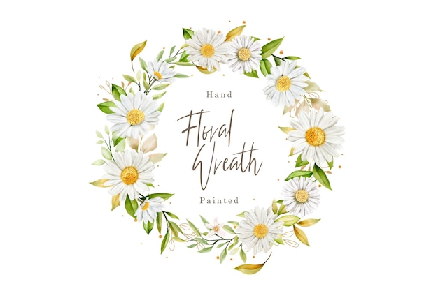 Free Vector watercolor white daisy wreath illustration