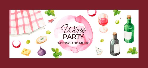 Watercolor wine party facebook cover