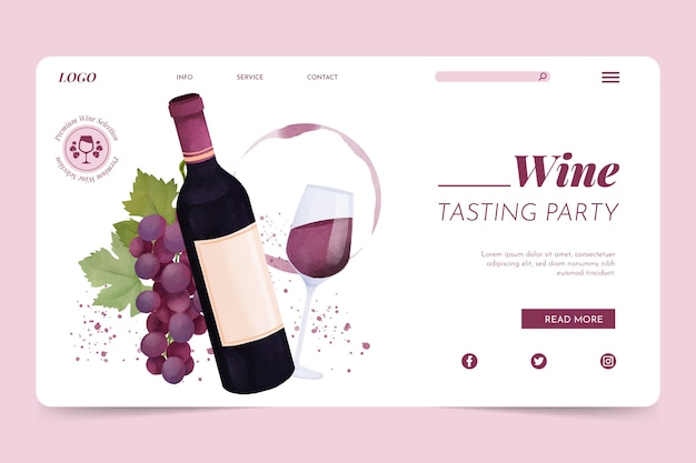 Watercolor wine party landing page template