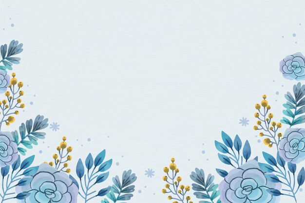 Watercolor winter background with blue flowers