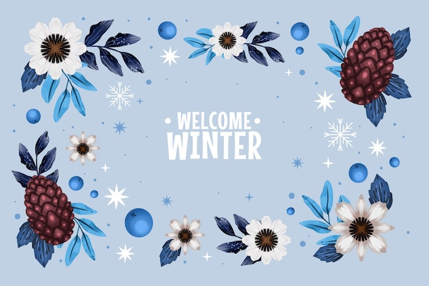 Free Vector watercolor winter background with flowers and pine cones