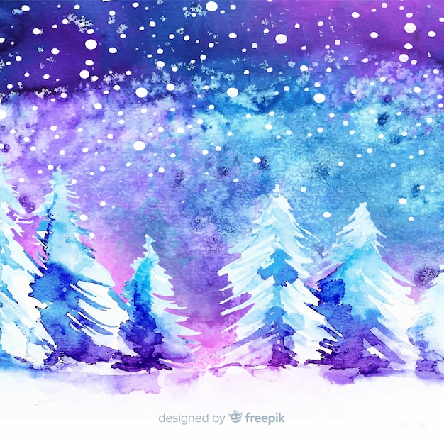 Free Vector watercolor winter background with trees