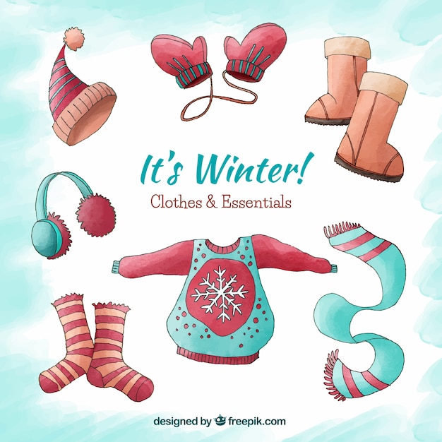 Watercolor winter clothes & essentials