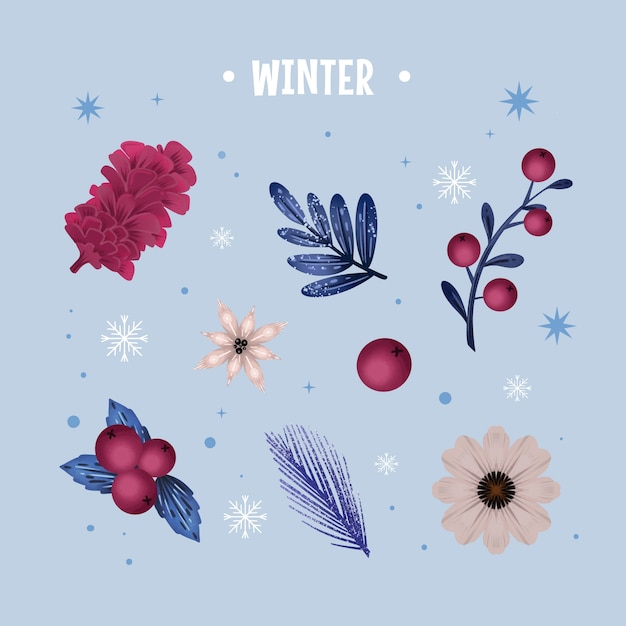 Free Vector watercolor winter design elements collection with vegetation