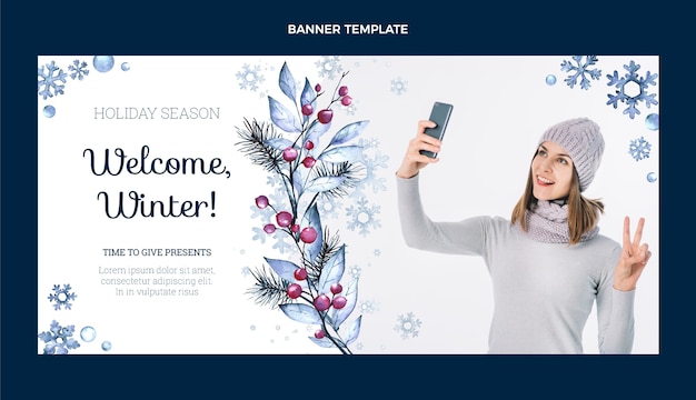 Free Vector watercolor winter horizontal banner