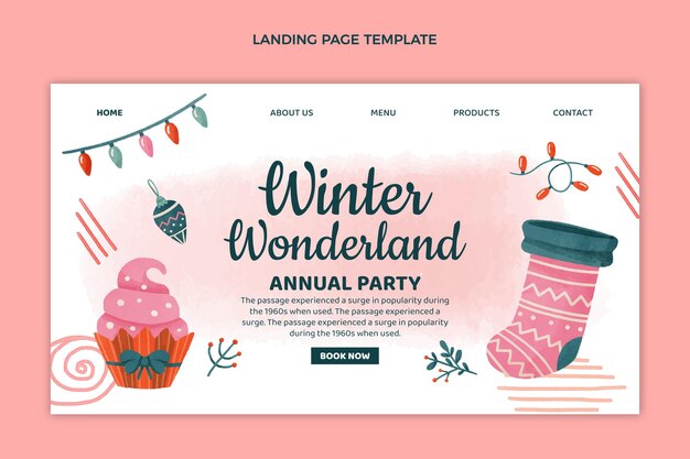 Watercolor winter landing page template