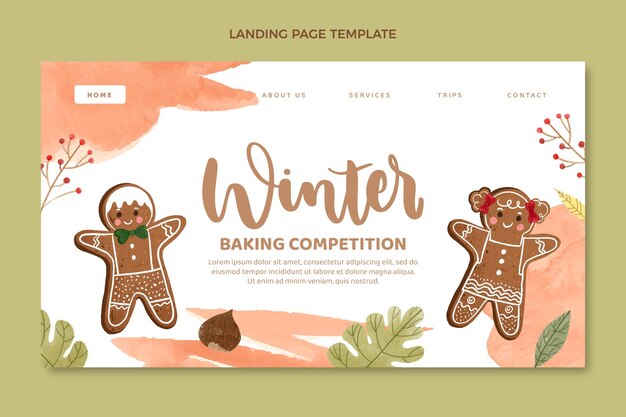 Watercolor winter landing page template