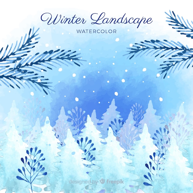 Watercolor winter landscape background