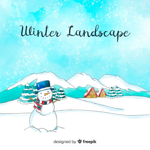 Watercolor winter landscape background