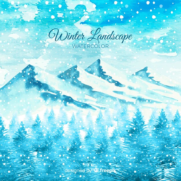 Watercolor winter landscape background