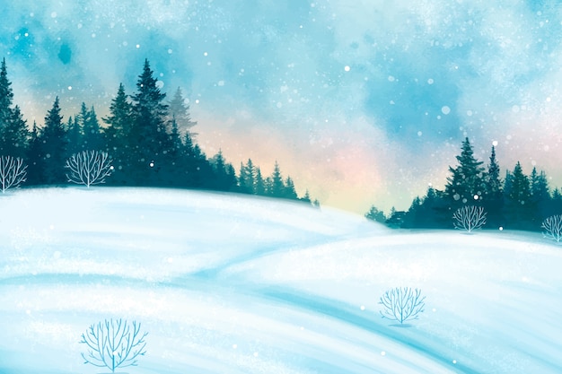 Watercolor winter landscape background