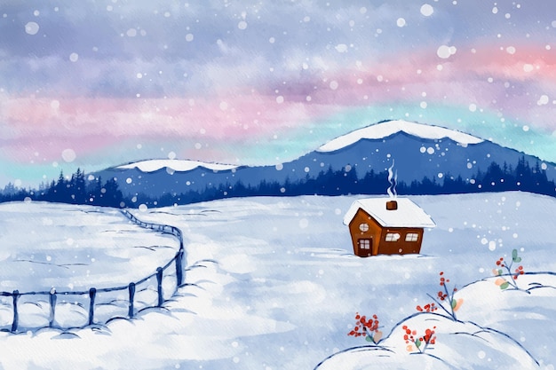 Free Vector watercolor winter landscape illustration