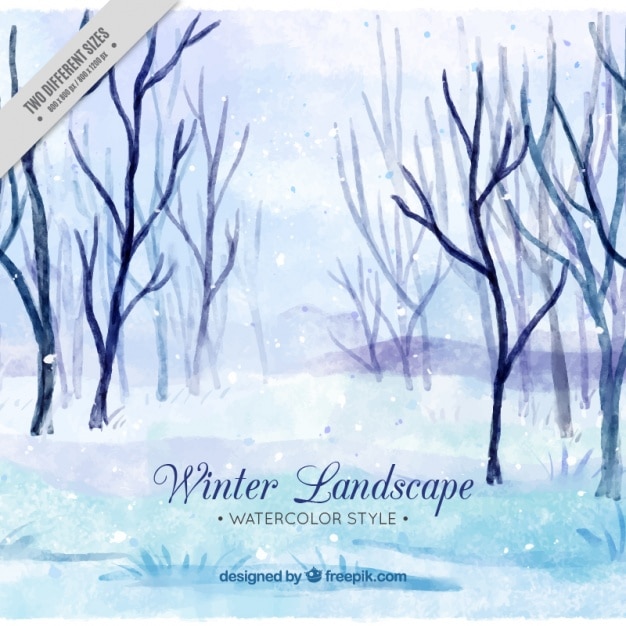 Free Vector watercolor winter landscape with trees without leaves