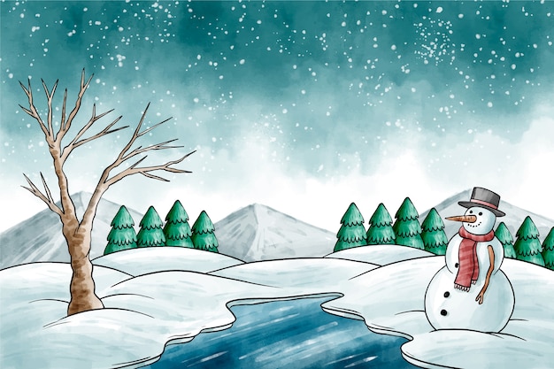 Free Vector watercolor winter landscape