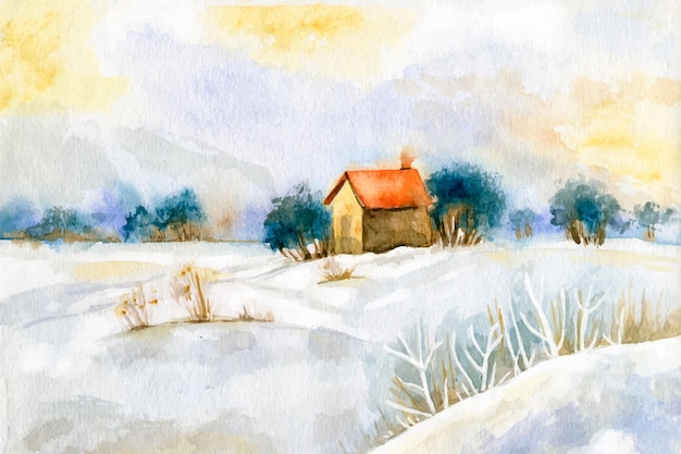 Watercolor winter landscape