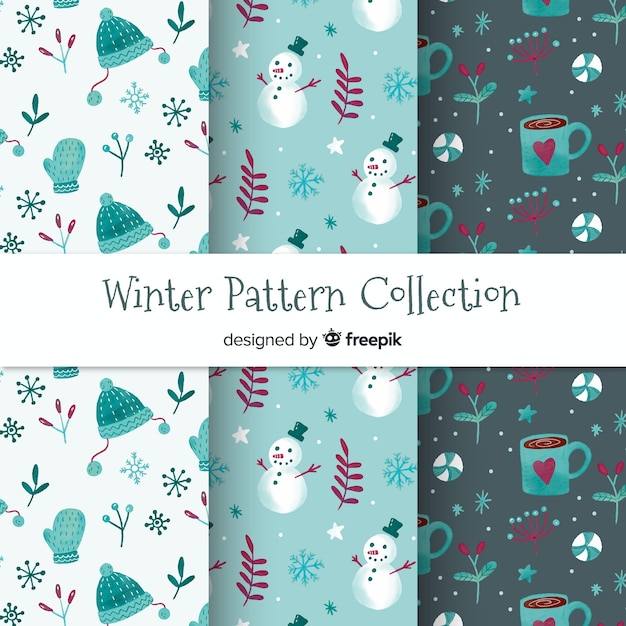 Free vector watercolor winter pattern collection