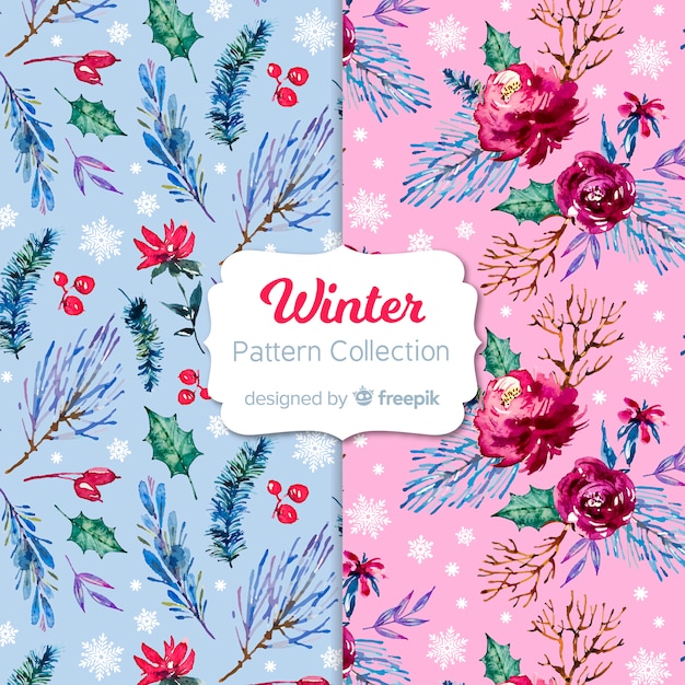 Watercolor winter pattern collection