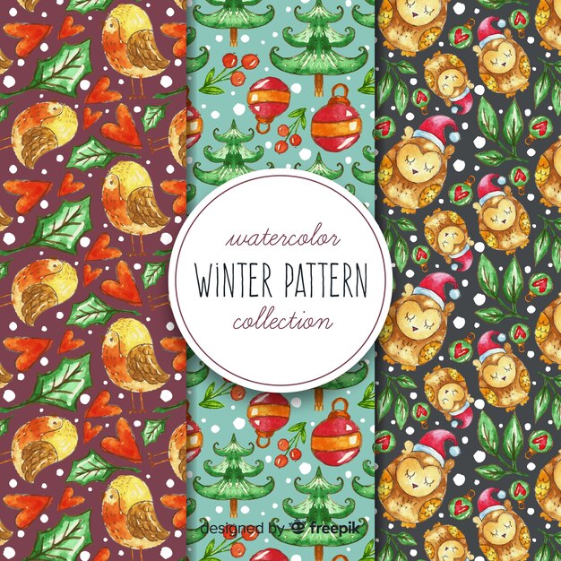 Watercolor winter pattern collection